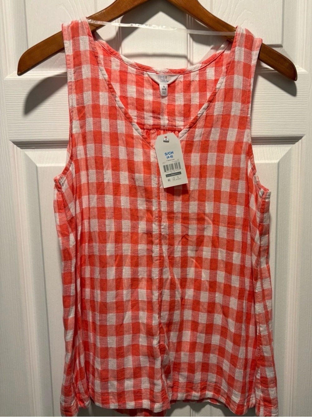 Time and Tru Pink and White Gingham Tank Top